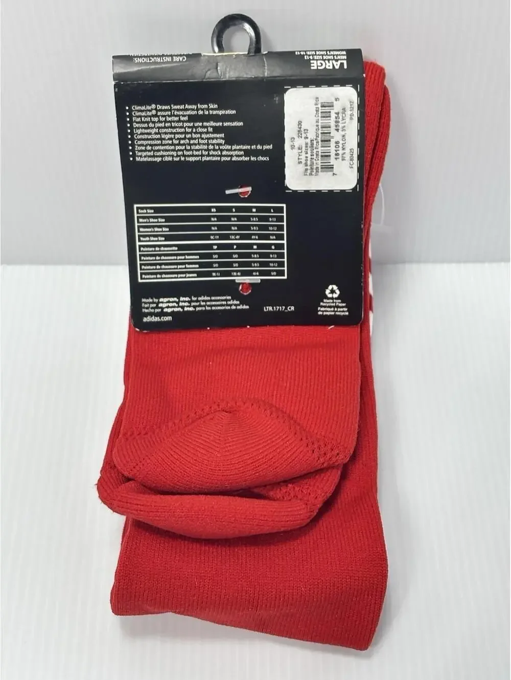 adidas Soccer Socks Over The Calf Cushioned Performance Red White Men’s Size L/G